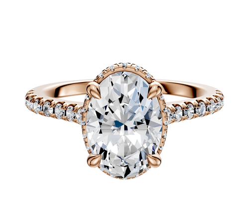 18K Rose Gold 4 Prong Collar Cathedral Dome 1-Row-Pave 2.5mm Engagement Ring