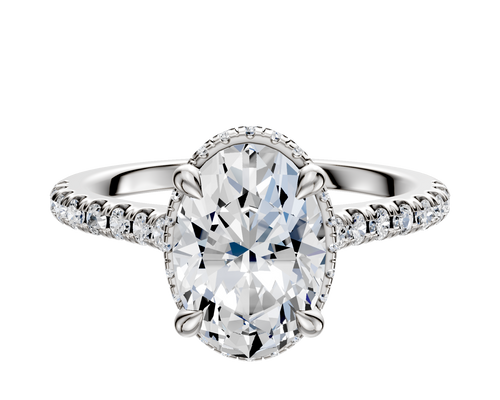 14K White Gold 4 Prong Collar Cathedral Dome 1-Row-Pave 2.5mm Engagement Ring