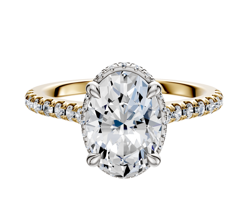 14K Two Tone 4 Prong Collar Cathedral Dome 1-Row-Pave 2.5mm Engagement Ring