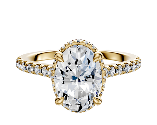 18K Yellow Gold 4 Prong Collar Cathedral Dome 1-Row-Pave 2.5mm Engagement Ring