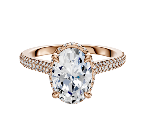 18K Rose Gold 4 Prong Collar Cathedral Dome 3-Row-Pave 2.0mm Engagement Ring