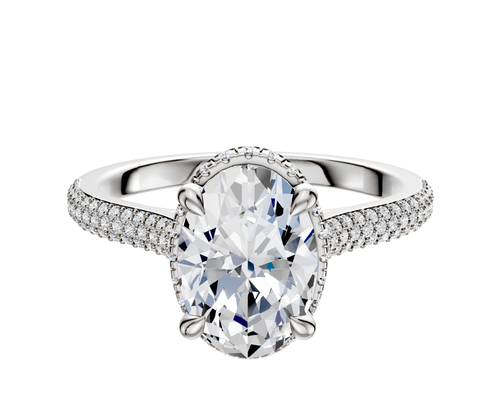Platinum 4 Prong Collar Cathedral Dome 3-Row-Pave 2.0mm Engagement Ring