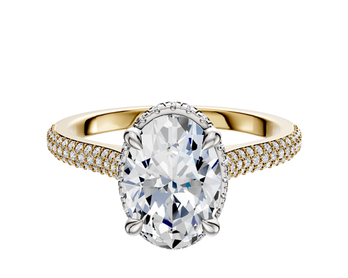 18K Two Tone 4 Prong Collar Cathedral Dome 3-Row-Pave 2.0mm Engagement Ring