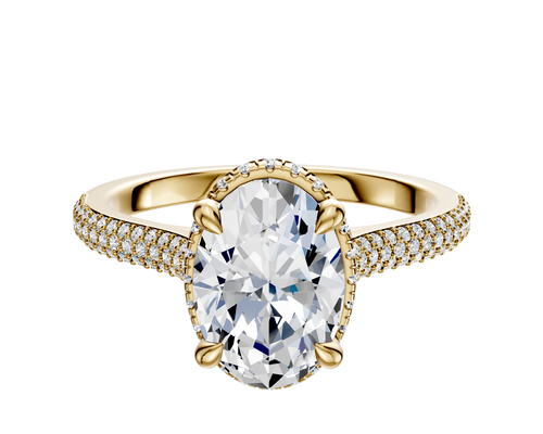 14K Yellow Gold 4 Prong Collar Cathedral Dome 3-Row-Pave 2.0mm Engagement Ring