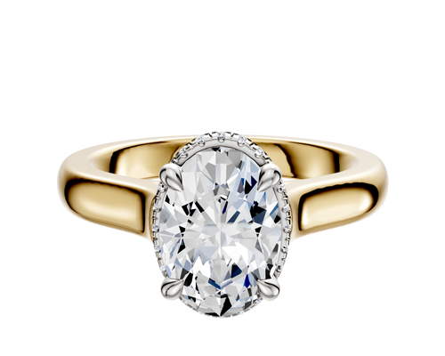 14K Two Tone 4 Prong Collar Cathedral Dome 3.0mm Engagement Ring