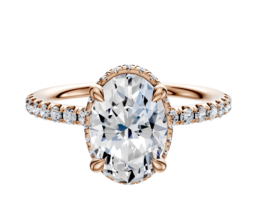 18K Rose Gold 4 Prong Collar Classic Dome 1-Row-Pave 2.5mm Engagement Ring