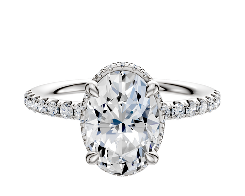 18K White Gold 4 Prong Collar Classic Dome 1-Row-Pave 2.5mm Engagement Ring