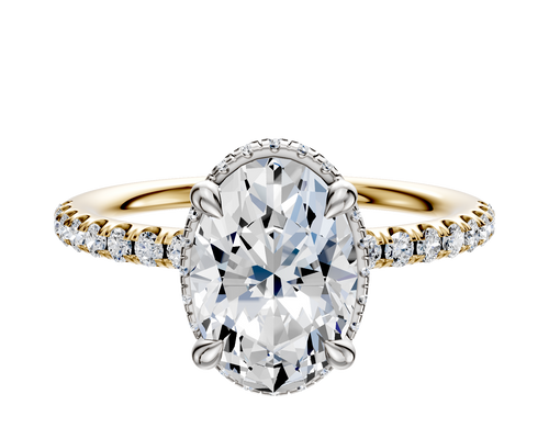 14K Two Tone 4 Prong Collar Classic Dome 1-Row-Pave 2.5mm Engagement Ring