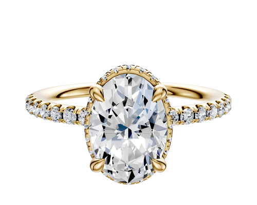 14K Yellow Gold 4 Prong Collar Classic Dome 1-Row-Pave 2.5mm Engagement Ring