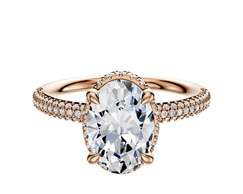 18K Rose Gold 4 Prong Collar Classic Dome 3-Row-Pave 2.0mm Engagement Ring