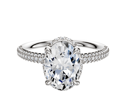 14K White Gold 4 Prong Collar Classic Dome 3-Row-Pave 2.0mm Engagement Ring