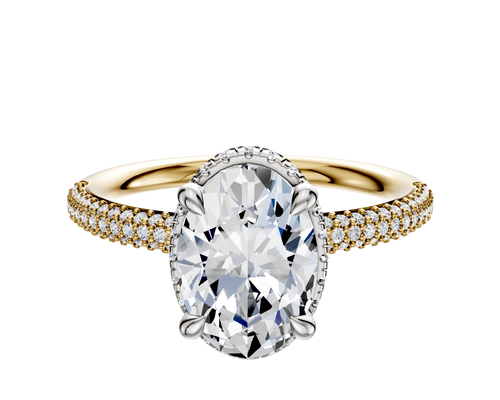 14K Two Tone 4 Prong Collar Classic Dome 3-Row-Pave 2.0mm Engagement Ring