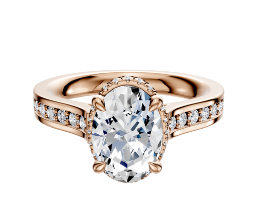 18K Rose Gold 4 Prong Collar Cathedral Flat 1-Row-Pave 2.5mm Engagement Ring