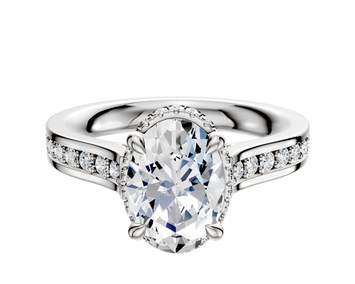 18K White Gold 4 Prong Collar Cathedral Flat 1-Row-Pave 2.5mm Engagement Ring