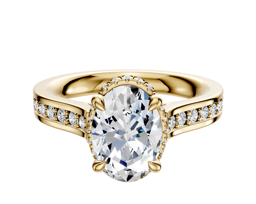 18K Yellow Gold 4 Prong Collar Cathedral Flat 1-Row-Pave 2.5mm Engagement Ring