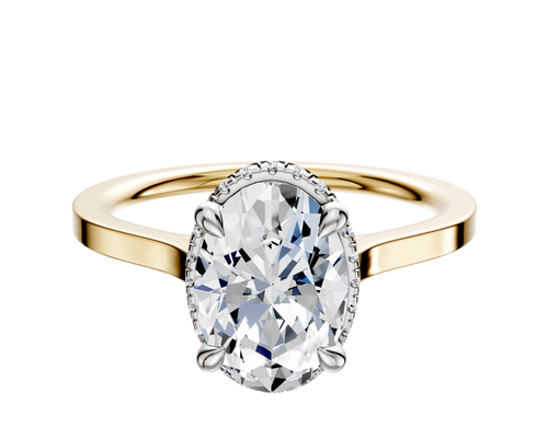 14K Two Tone 4 Prong Collar Cathedral Flat 1.5mm Engagement Ring