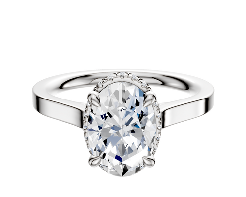 14K White Gold 4 Prong Collar Cathedral Flat 2.0mm Engagement Ring