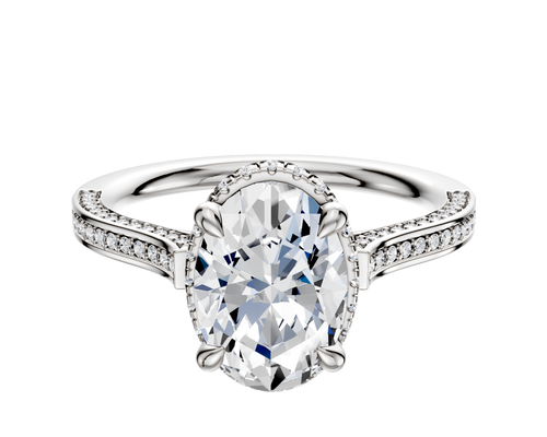 18K White Gold 4 Prong Collar Cathedral Flat 3-Row-Pave 2.0mm Engagement Ring