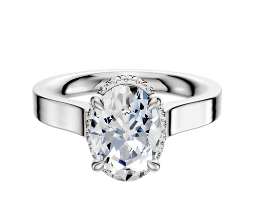 18K White Gold 4 Prong Collar Cathedral Flat 3.0mm Engagement Ring