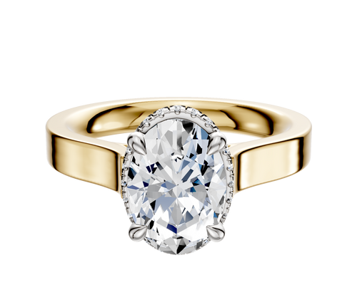 14K Two Tone 4 Prong Collar Cathedral Flat 3.0mm Engagement Ring