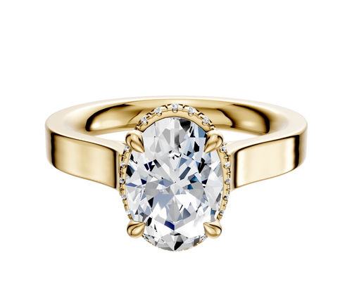 18K Yellow Gold 4 Prong Collar Cathedral Flat 3.0mm Engagement Ring