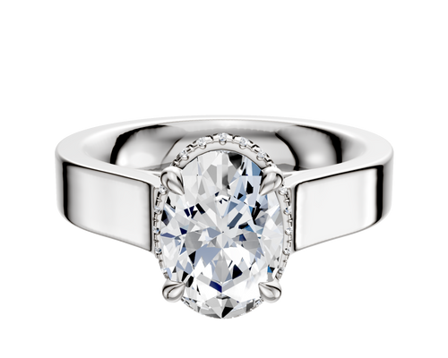 14K White Gold 4 Prong Collar Cathedral Flat 4.0mm Engagement Ring