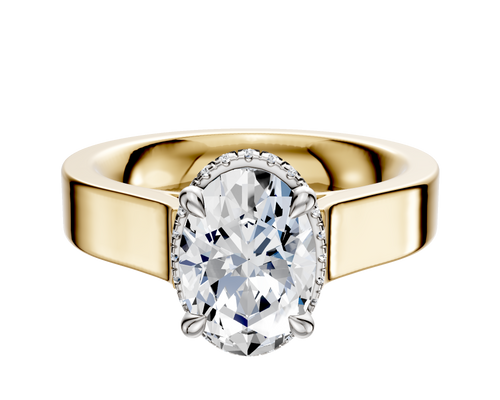 18K Two Tone 4 Prong Collar Cathedral Flat 4.0mm Engagement Ring