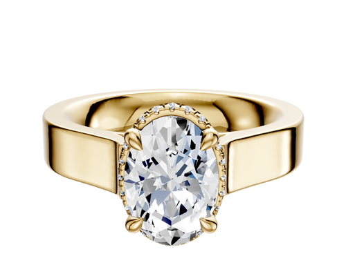18K Yellow Gold 4 Prong Collar Cathedral Flat 4.0mm Engagement Ring