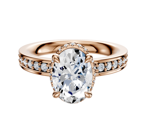 18K Rose Gold 4 Prong Collar Classic Flat 1-Row-Pave 2.5mm Engagement Ring