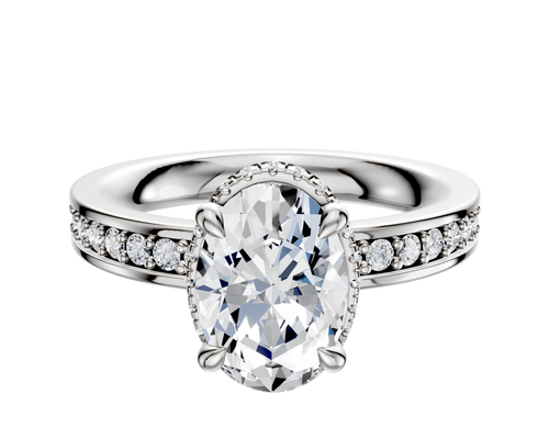 14K White Gold 4 Prong Collar Classic Flat 1-Row-Pave 2.5mm Engagement Ring