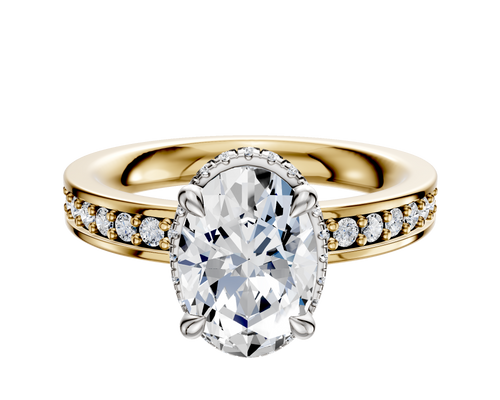 14K Two Tone 4 Prong Collar Classic Flat 1-Row-Pave 2.5mm Engagement Ring