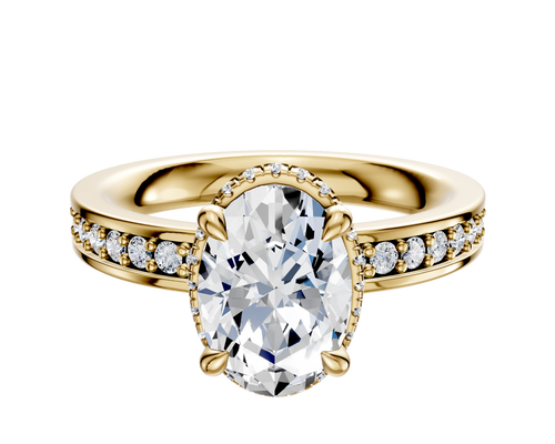 18K Yellow Gold 4 Prong Collar Classic Flat 1-Row-Pave 2.5mm Engagement Ring