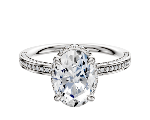 Platinum 4 Prong Collar Classic Flat 3-Row-Pave 2.0mm Engagement Ring