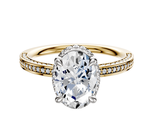 18K Two Tone 4 Prong Collar Classic Flat 3-Row-Pave 2.0mm Engagement Ring