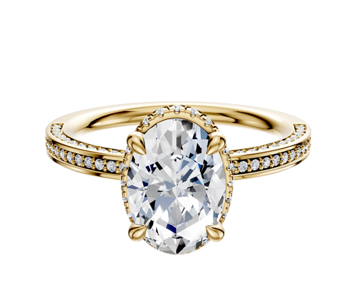 14K Yellow Gold 4 Prong Collar Classic Flat 3-Row-Pave 2.0mm Engagement Ring