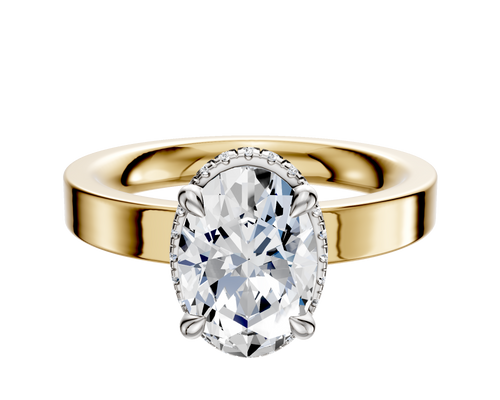 14K Two Tone 4 Prong Collar Classic Flat 3.0mm Engagement Ring