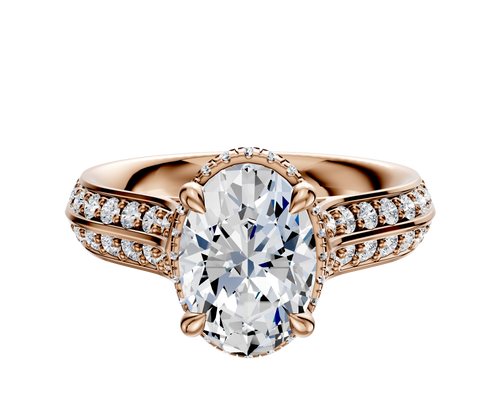 18K Rose Gold 4 Prong Collar Cathedral Knife Edge 1-Row-Pave 2.5mm Engagement Ring