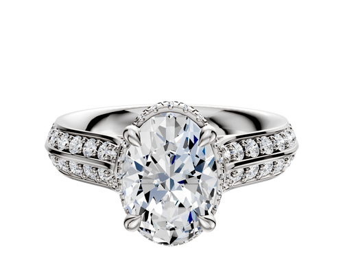 18K White Gold 4 Prong Collar Cathedral Knife Edge 1-Row-Pave 2.5mm Engagement Ring