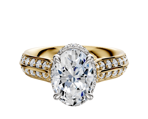 18K Two Tone 4 Prong Collar Cathedral Knife Edge 1-Row-Pave 2.5mm Engagement Ring