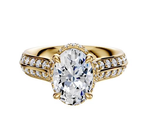 18K Yellow Gold 4 Prong Collar Cathedral Knife Edge 1-Row-Pave 2.5mm Engagement Ring