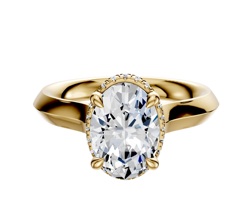 18K Yellow Gold 4 Prong Collar Cathedral Knife Edge 3.0mm Engagement Ring