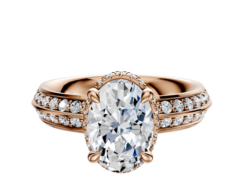 18K Rose Gold 4 Prong Collar Classic Knife Edge 1-Row-Pave 2.5mm Engagement Ring