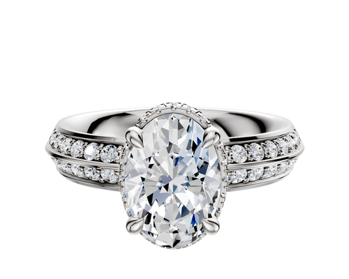 Platinum 4 Prong Collar Classic Knife Edge 1-Row-Pave 2.5mm Engagement Ring