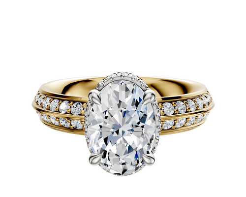 18K Two Tone 4 Prong Collar Classic Knife Edge 1-Row-Pave 2.5mm Engagement Ring