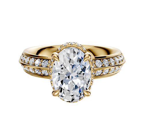 14K Yellow Gold 4 Prong Collar Classic Knife Edge 1-Row-Pave 2.5mm Engagement Ring