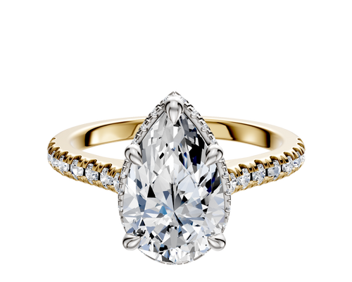 14K Two Tone 4 Prong Collar Cathedral Dome 1-Row-Pave 2.5mm Engagement Ring