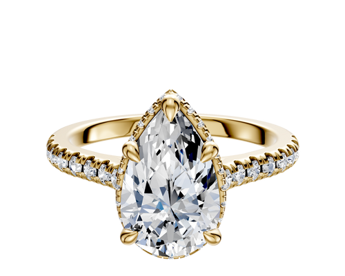 18K Yellow Gold 4 Prong Collar Cathedral Dome 1-Row-Pave 2.5mm Engagement Ring