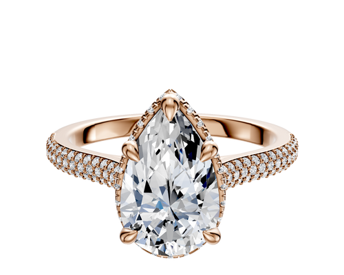 18K Rose Gold 4 Prong Collar Cathedral Dome 3-Row-Pave 2.0mm Engagement Ring