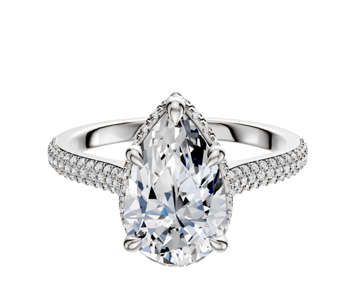18K White Gold 4 Prong Collar Cathedral Dome 3-Row-Pave 2.0mm Engagement Ring