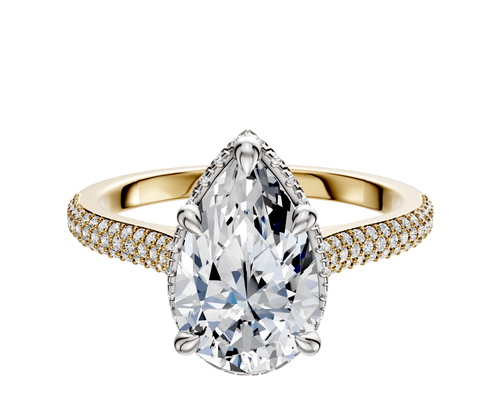 18K Two Tone 4 Prong Collar Cathedral Dome 3-Row-Pave 2.0mm Engagement Ring